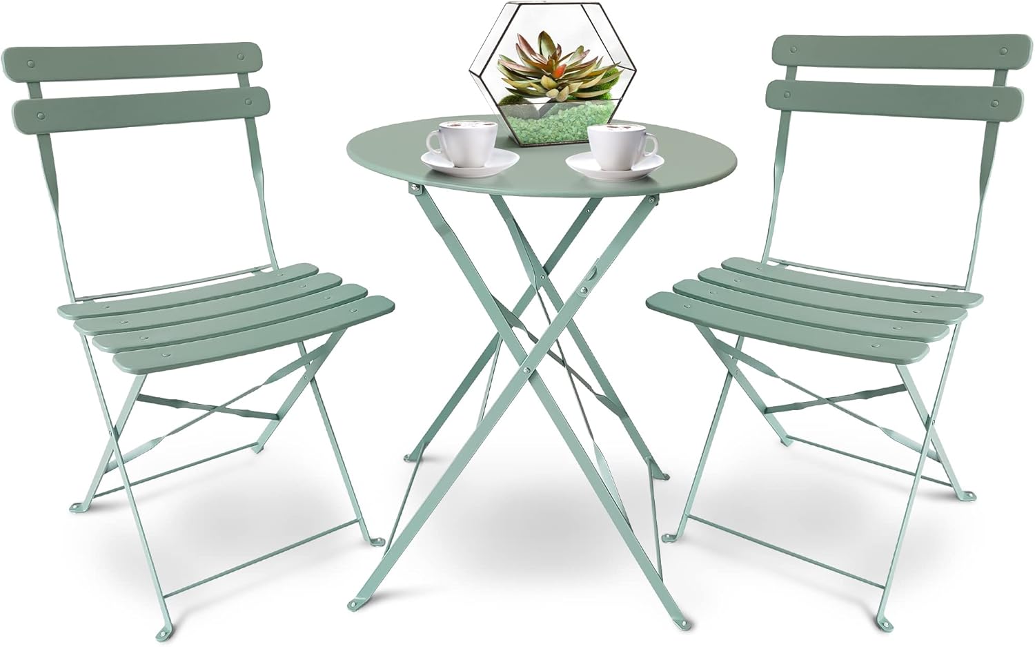 Patio Bistro Set 3 Piece with Foldable Table and Chairs - Powder Coated Steel Frame