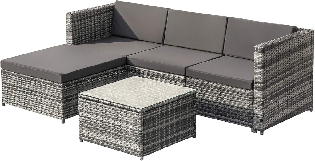 Garden Corner Sofa Rattan Patio Set Garden Entertaining Furniture Lounge Set (Grey)