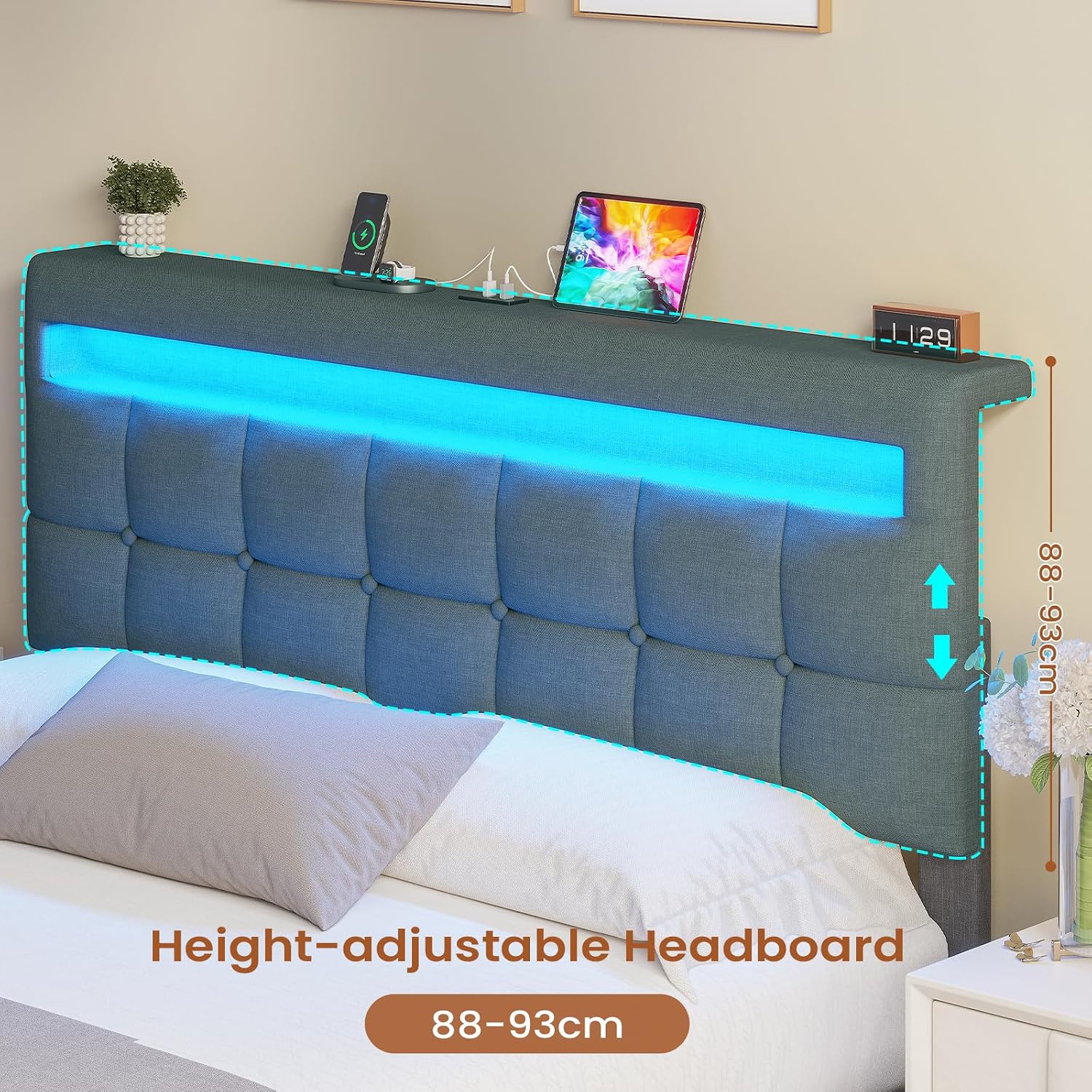 5ft King Ottoman Bed Frame 150×200 cm with Charging Station and LED Lights