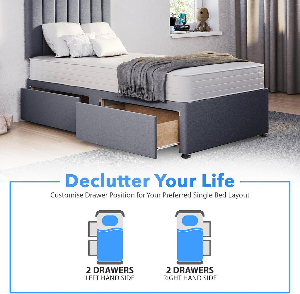 3FT Single Bed with Mattress and storage drawers (x2)