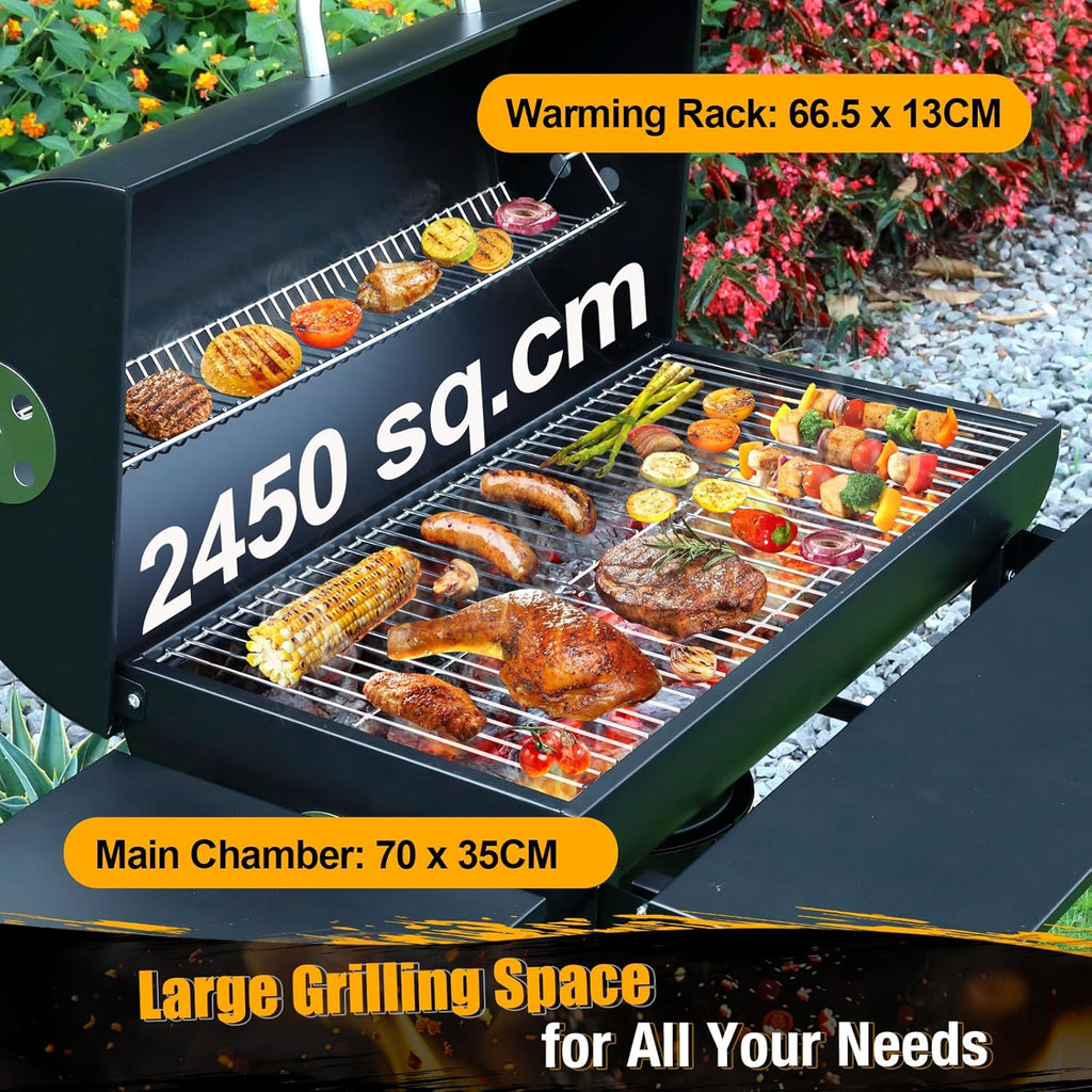Large charcoal barbeque grill outdoor: barrel smoker bbq grill with 4 air vents for Home Garden Cooking