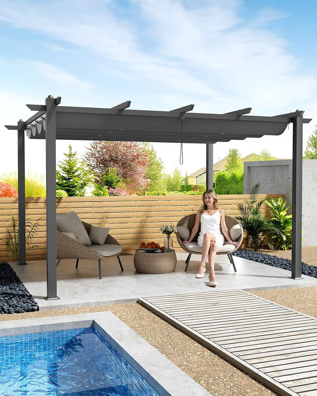 The Fellie 3M x 4M Aluminium Pergola with Retractable Roof