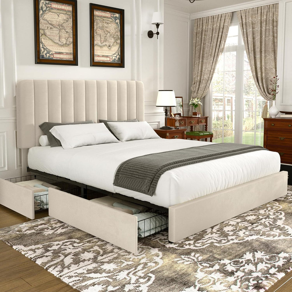 4ft6 Double Bed Frame with 4 Storage Drawers
