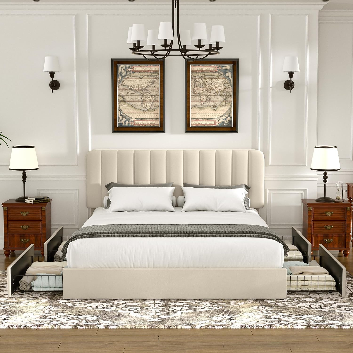 4ft6 Double Bed Frame with 4 Storage Drawers