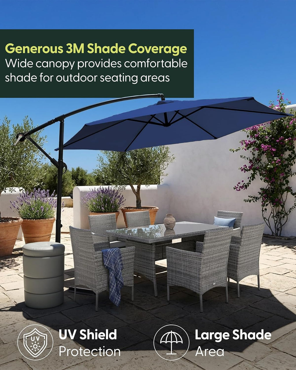 3M Cantilever Garden Parasol with 4pc Fillable Base Set
