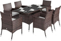 Rattan Garden Furniture Dining Set 6-seater Patio Rectangular Table Cube Chairs Outdoor Fire Retardant Sponge Brown