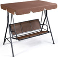 Swing Chair 3-Seat Outdoor Patio Sunset Hanging Swing w/Texteline Fabric &amp; Adjustable Canopy &amp; Armrests
