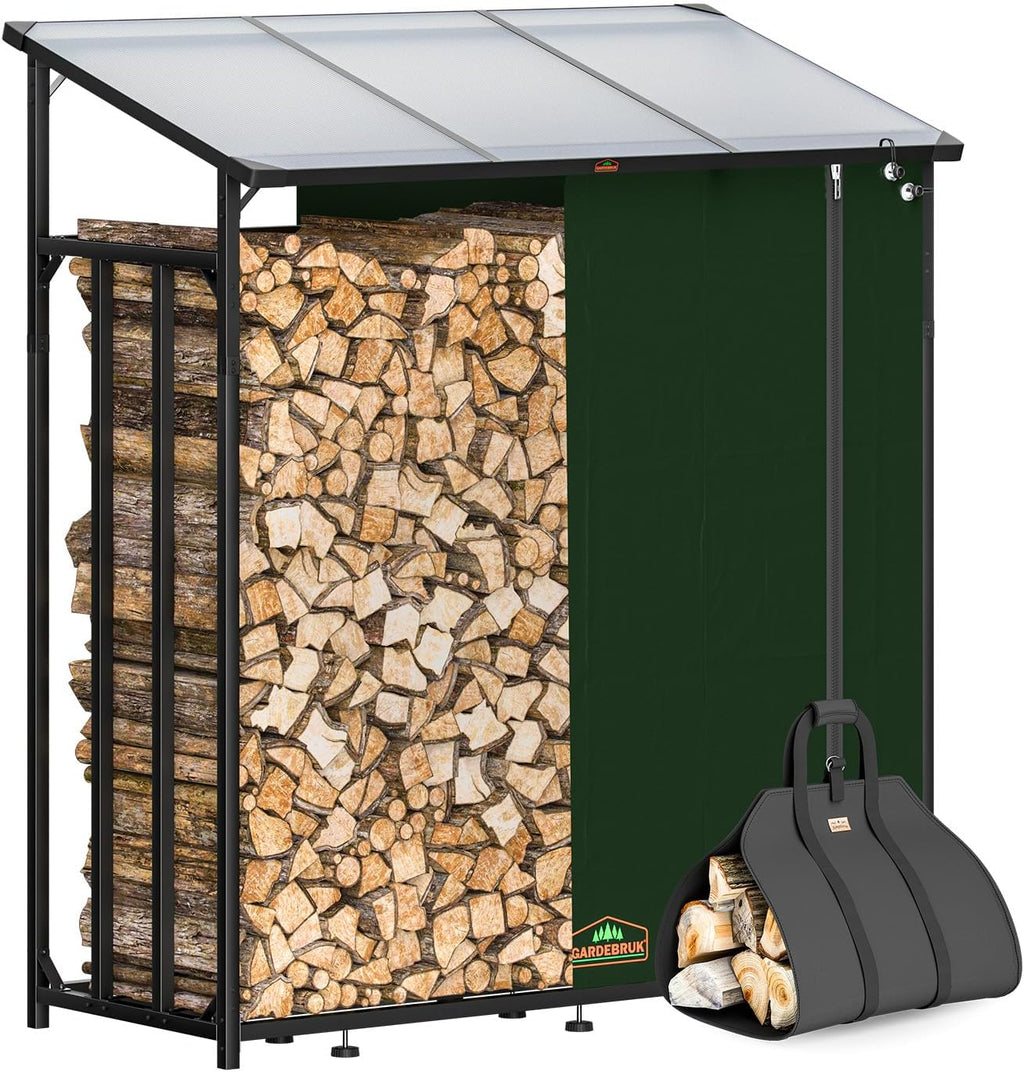 XXL Outdoor Steel Firewood Rack with Polycarbonate Roof &amp; Cover
