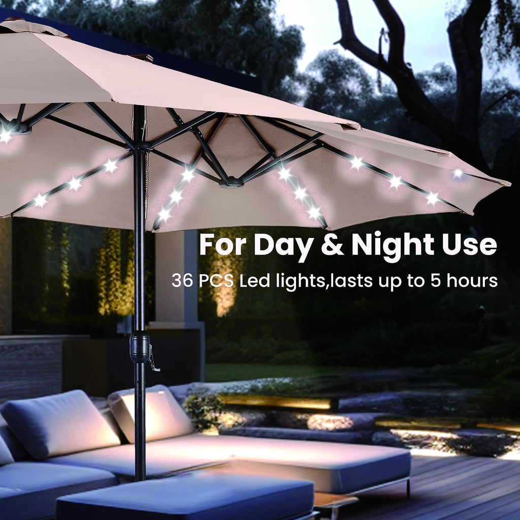 2.7×4.5m Garden Parasol Umbrella for Sun Protection with Base Included and Crank Patio Outdoor Waterproof Umbrella