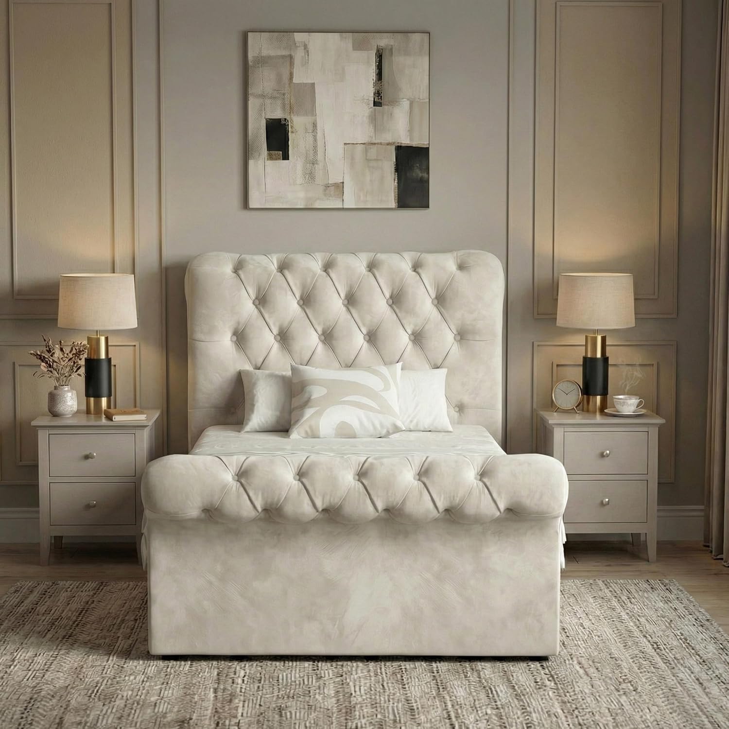 Single Ottoman Bed Frame - 3ft Upholstered Velvet Storage Bed with Gas Lift Side Opening