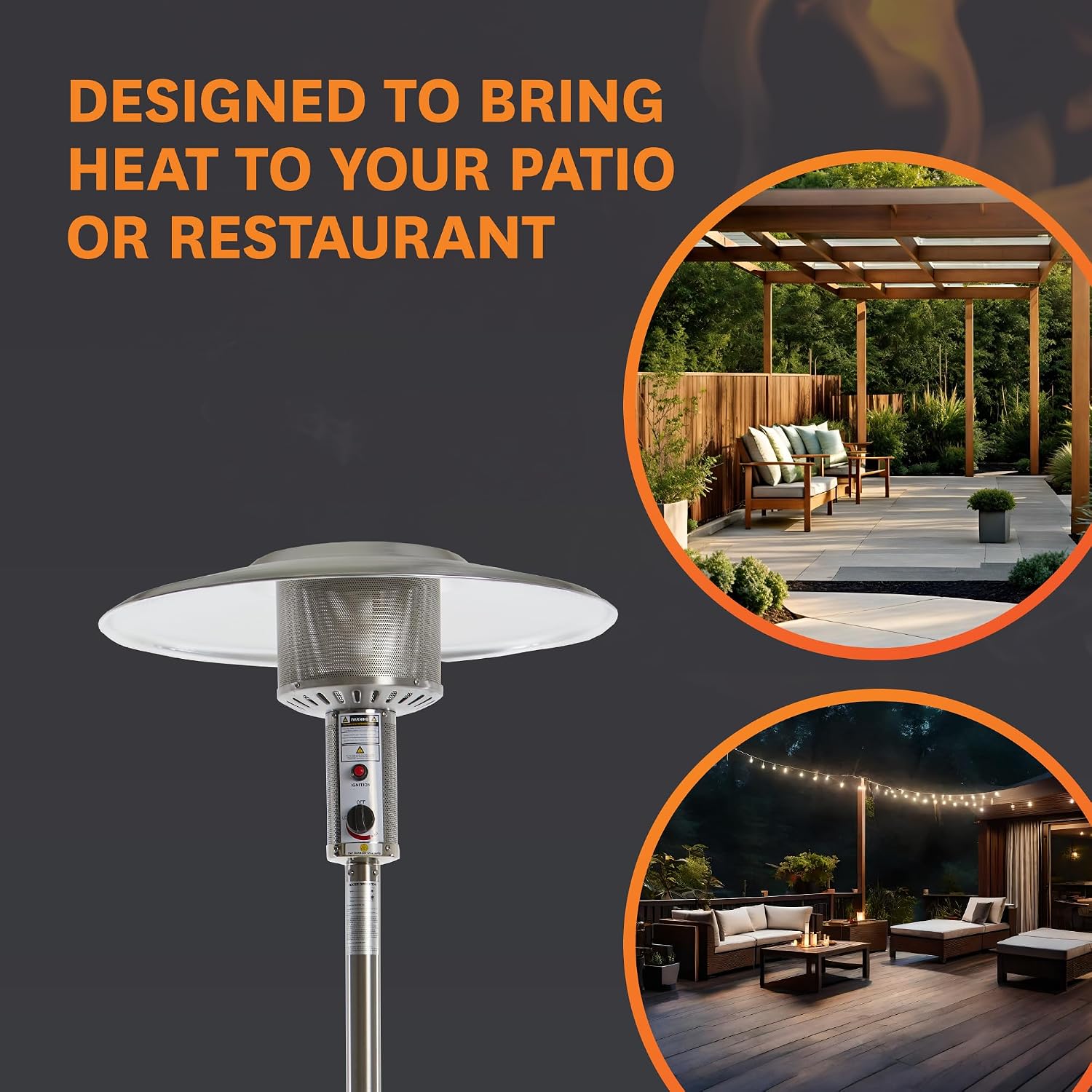 Umbrella Gas Patio Outdoor Heater - Heat Adjustable 13KW - Easy Ignition