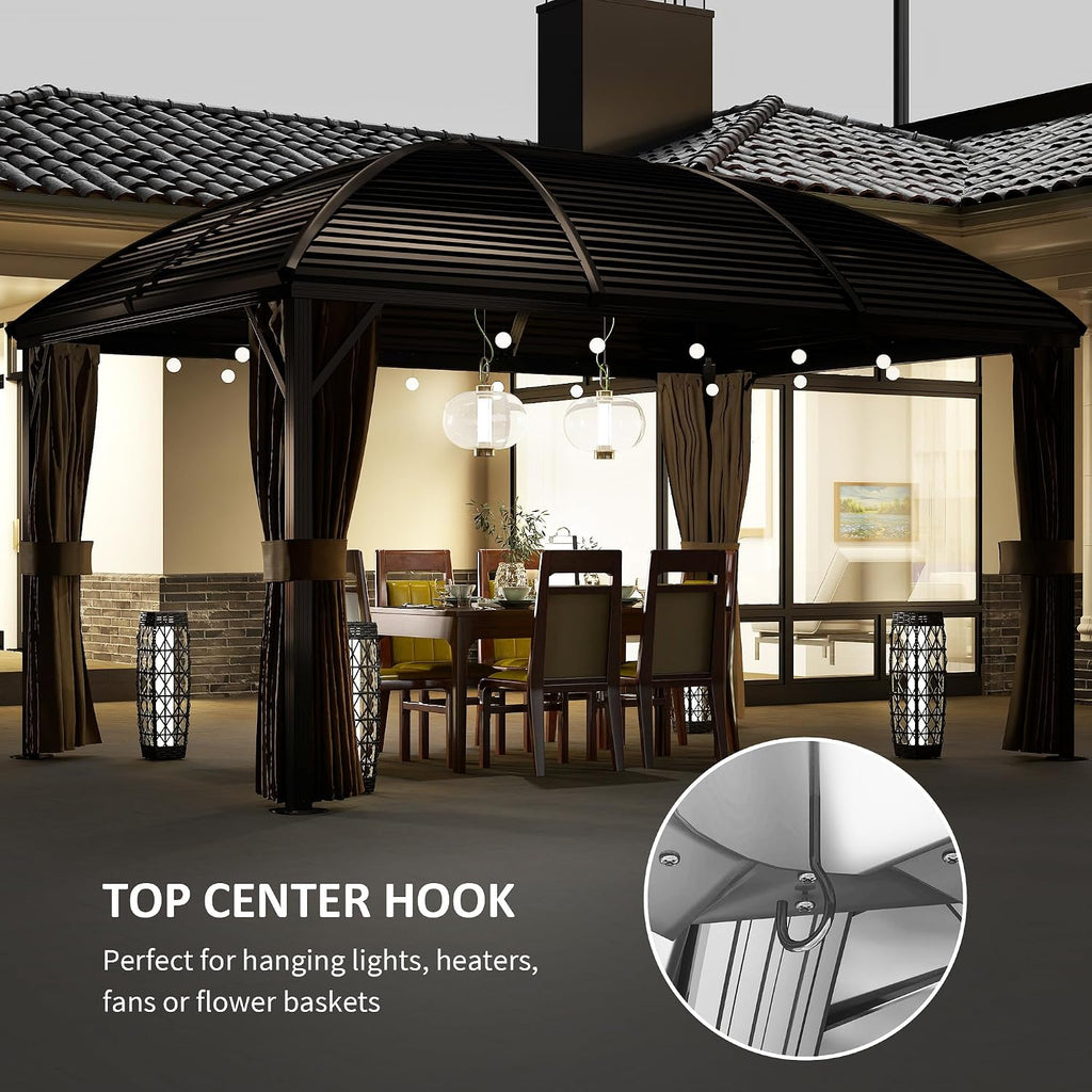 3 x 4m Patio Aluminium Gazebo Hardtop Metal Roof Canopy Marquee Party Tent Garden Outdoor Shelter with Mesh Curtains &amp; Side Walls