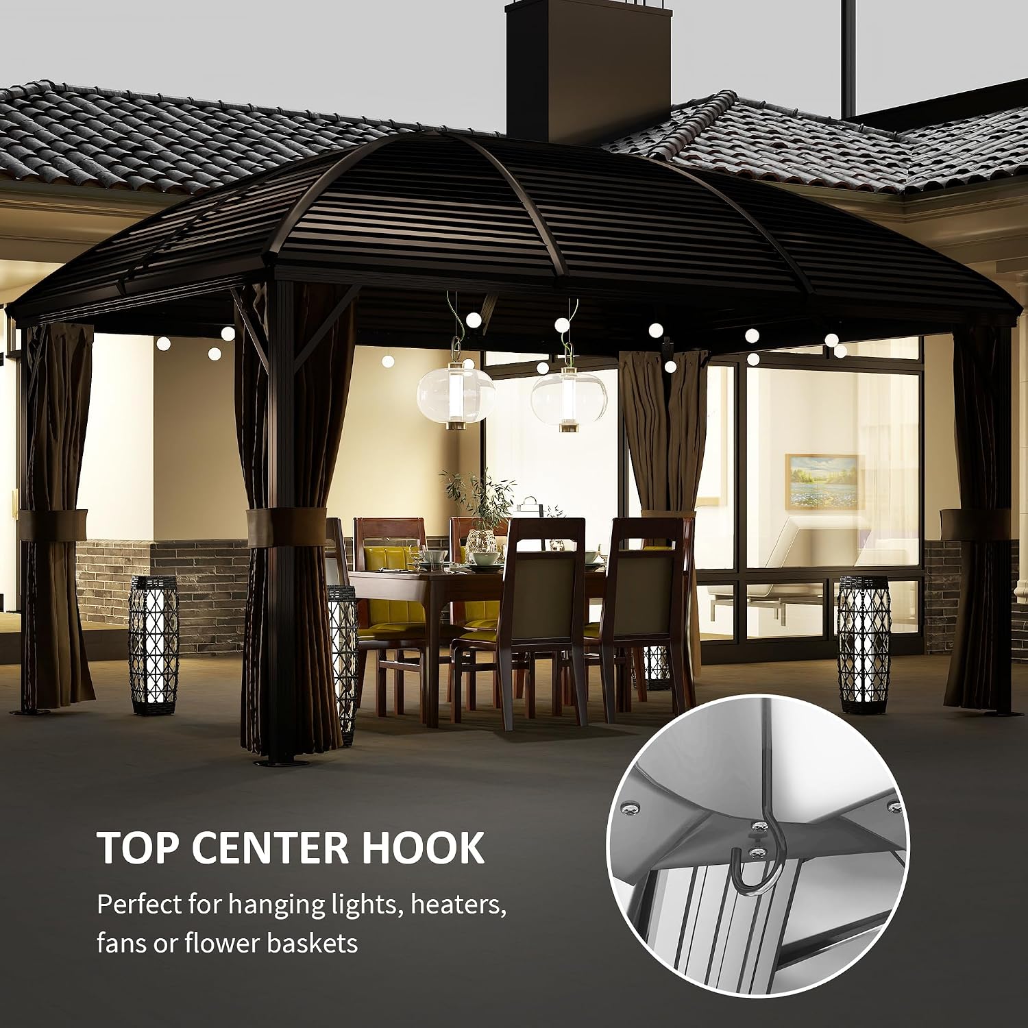 3 x 4m Patio Aluminium Gazebo Hardtop Metal Roof Canopy Marquee Party Tent Garden Outdoor Shelter with Mesh Curtains &amp; Side Walls