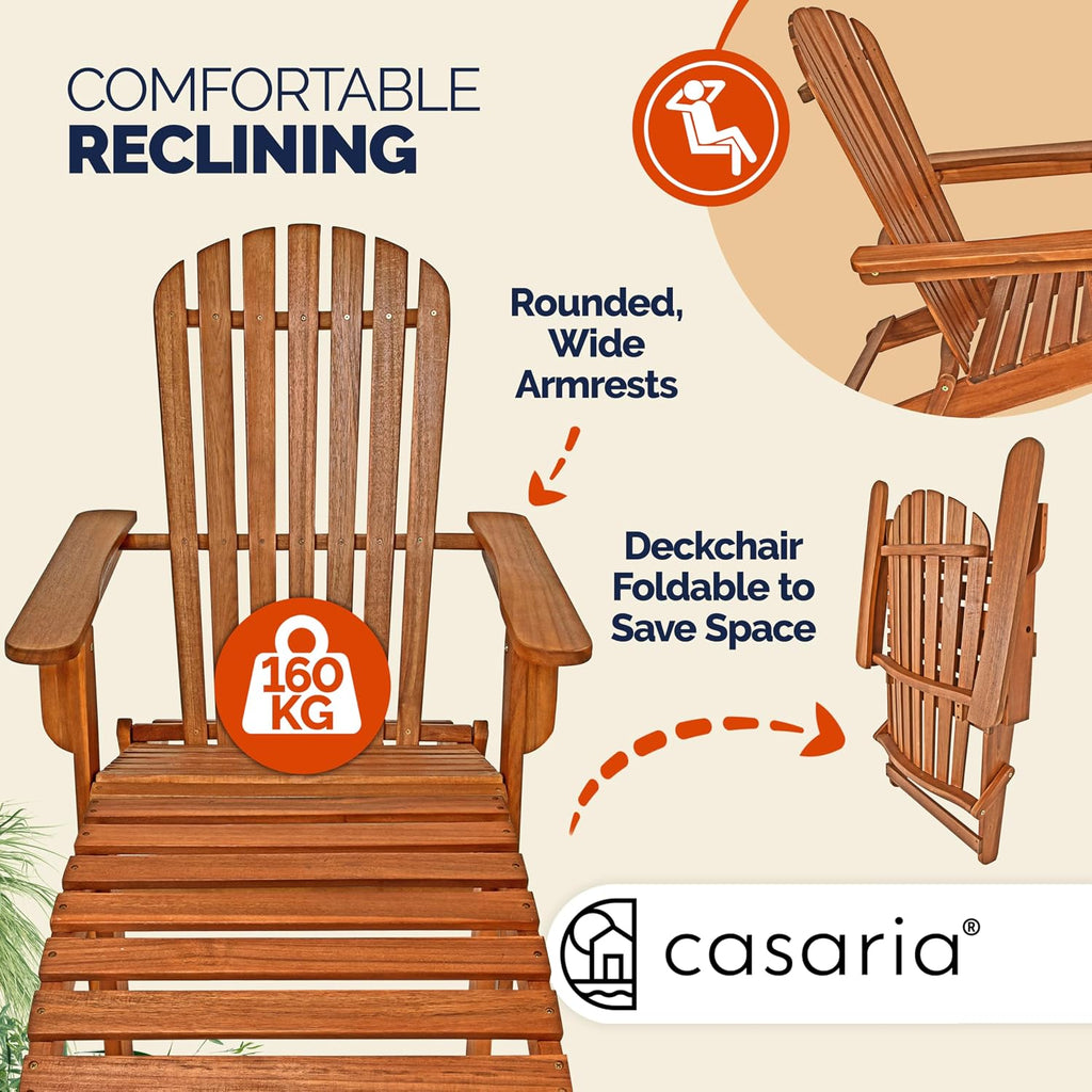2x Adirondack Wooden Sun Loungers with Footrests