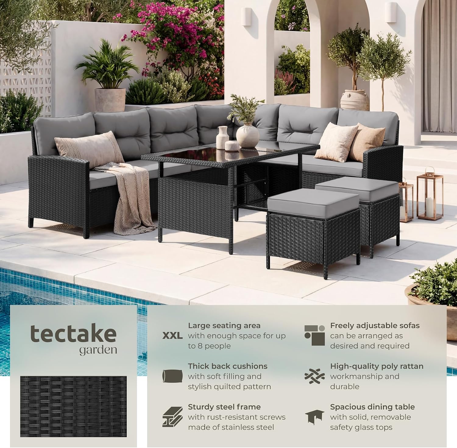 8-Seater Rattan Garden Furniture Set - Modular Garden Sofa