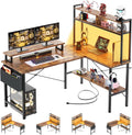 Gaming Desk with Power Outlets &amp; LED Lights