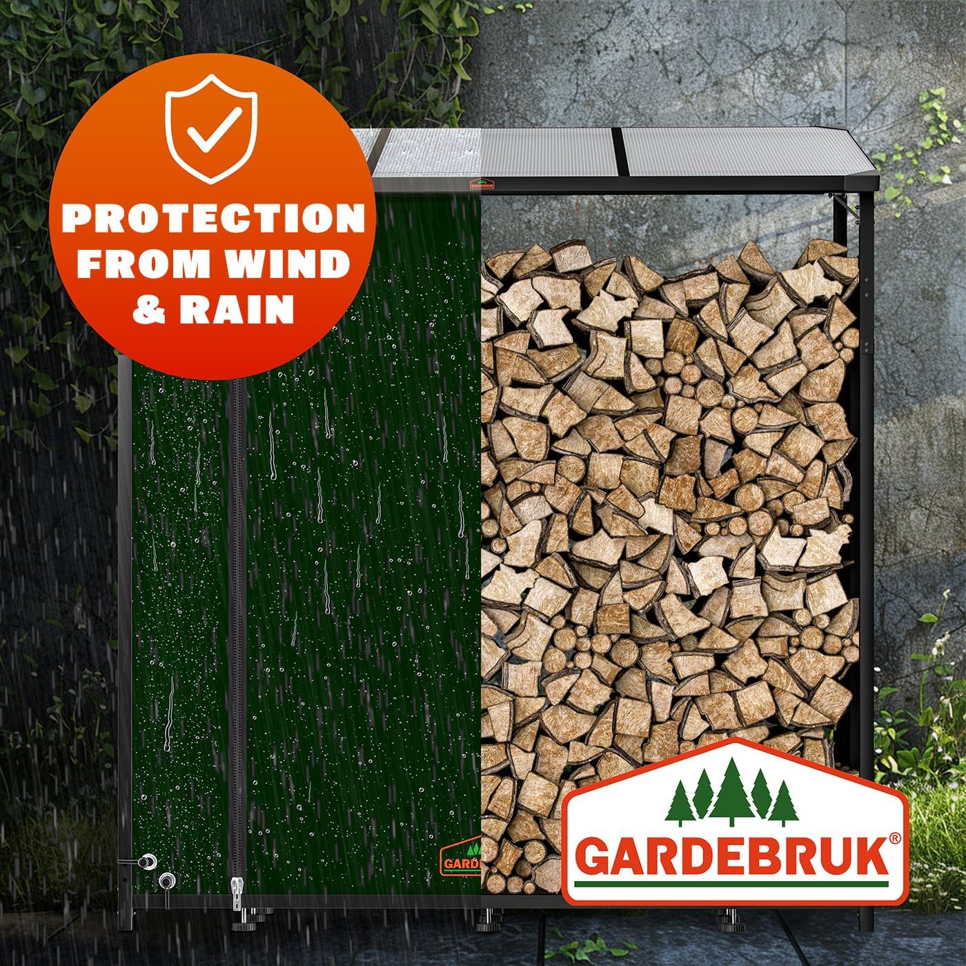 XXL Outdoor Steel Firewood Rack with Polycarbonate Roof &amp; Cover