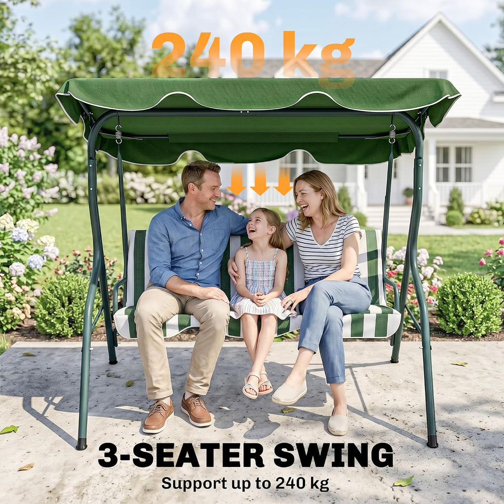 3 Seater Canopy Swing Chair Outdoor Garden Bench with Adjustable Canopy