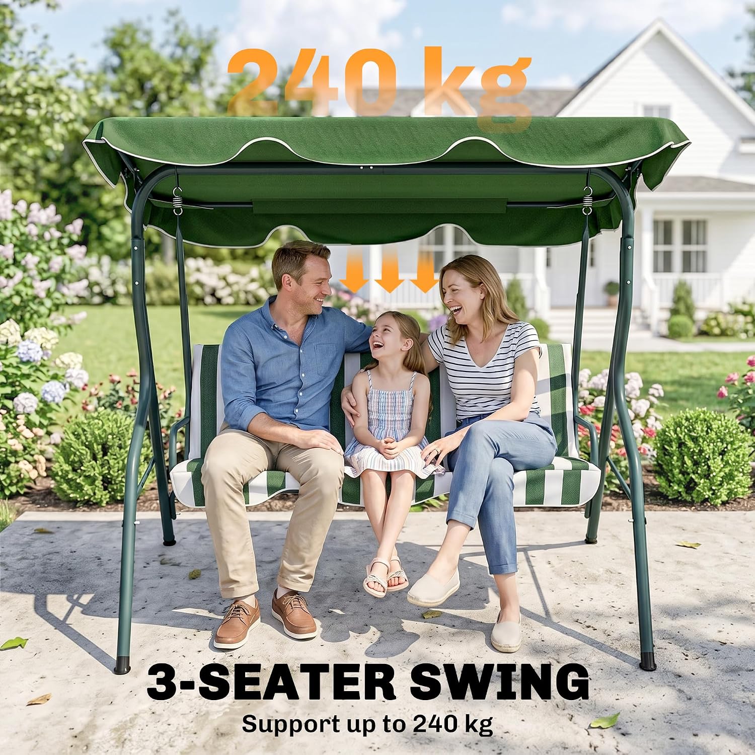 3 Seater Canopy Swing Chair Outdoor Garden Bench with Adjustable Canopy