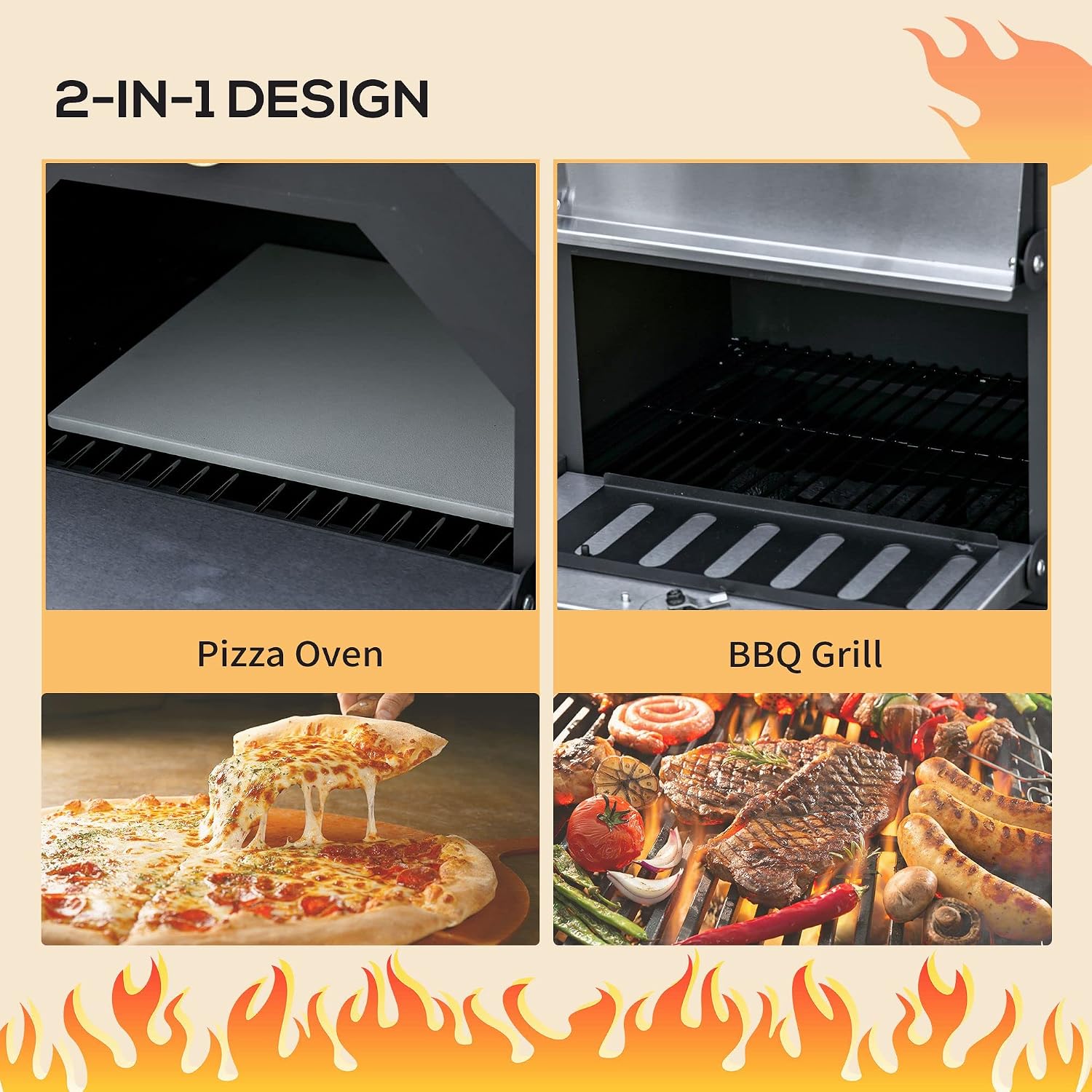Outdoor Garden Pizza Oven Charcoal BBQ Grill 3-Tier Freestanding w/Chimney