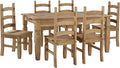 Corona Large Extending Dining Table &amp; 6 Chairs Set Solid Wood Pine Wooden Large Kitchen Mexican Style 76cm High 160/200cm Wide 91cm Deep