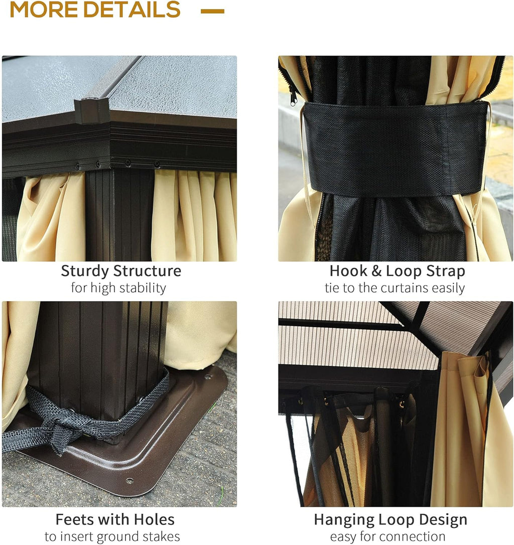 3.6 x 4m Hardtop Gazebo Canopy with Polycarbonate Roof and Aluminium Frame