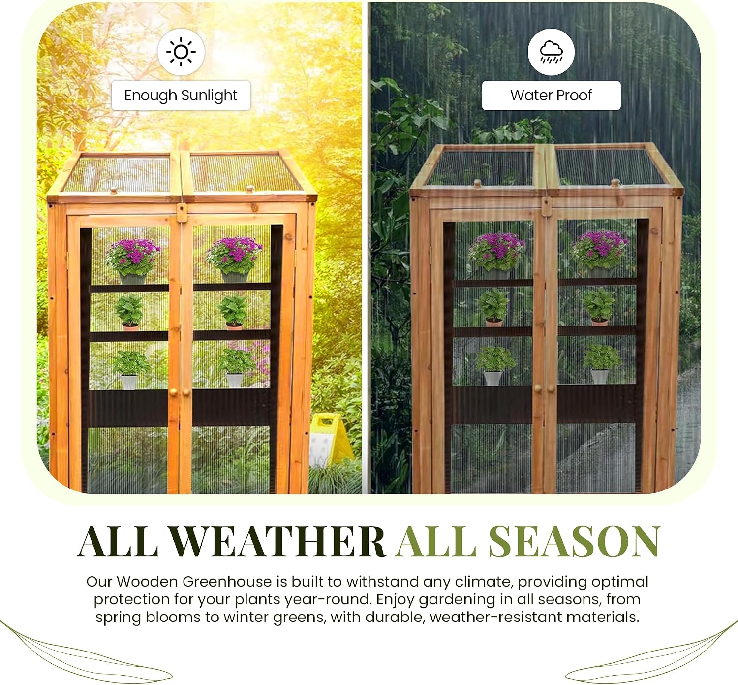 Wooden Greenhouse for Garden with Transparent Polycarbonate Panels Outdoor Green House - Wooden Cold Frame with Removeable Shelves Grow House for Plants and Herbs H120 x W69 x D49 cm