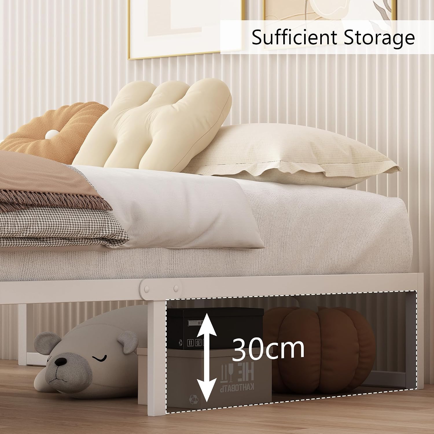 King Size Bed Frame 150x200 cm Metal Platform Bed King with Steel Slat Support