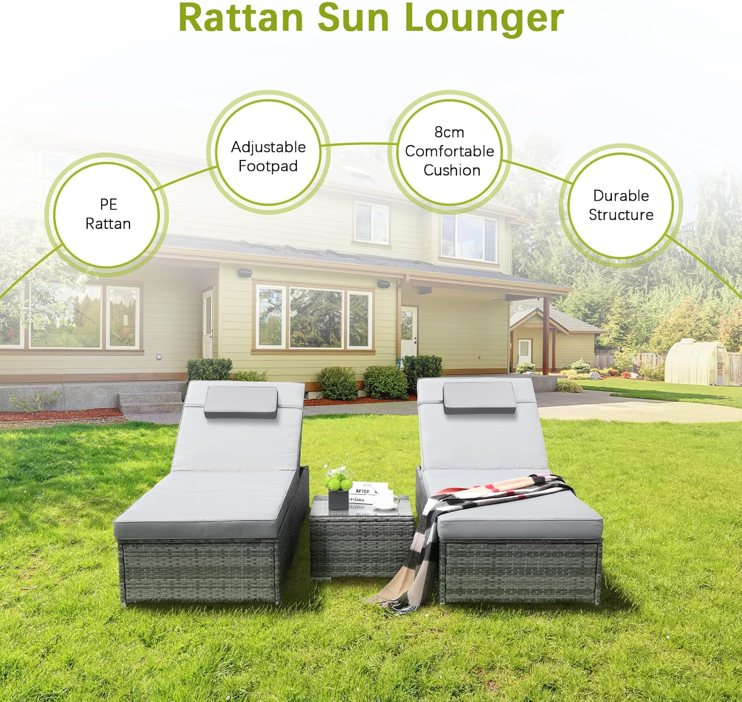 3 PCS Rattan Sun Lounger