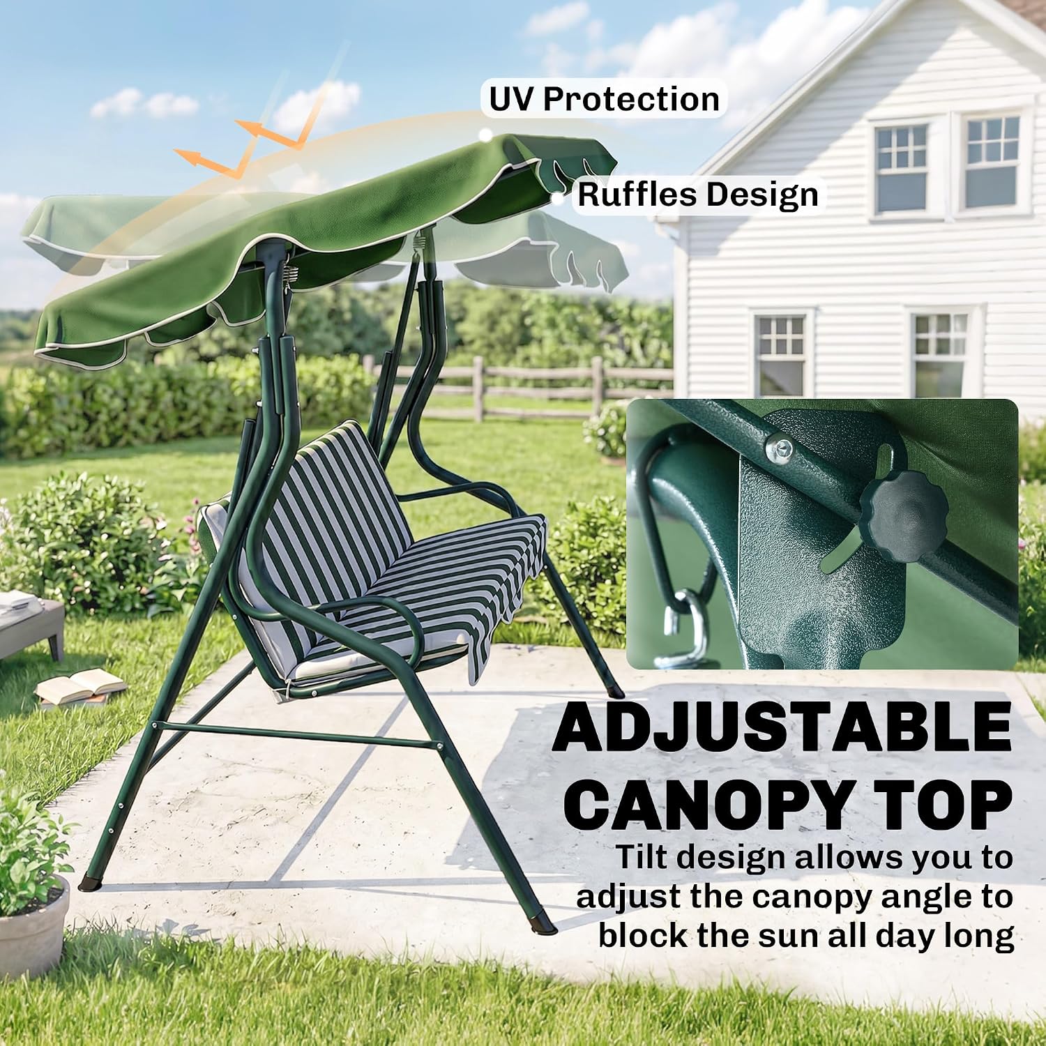 3 Seater Canopy Swing Chair Outdoor Garden Bench with Adjustable Canopy