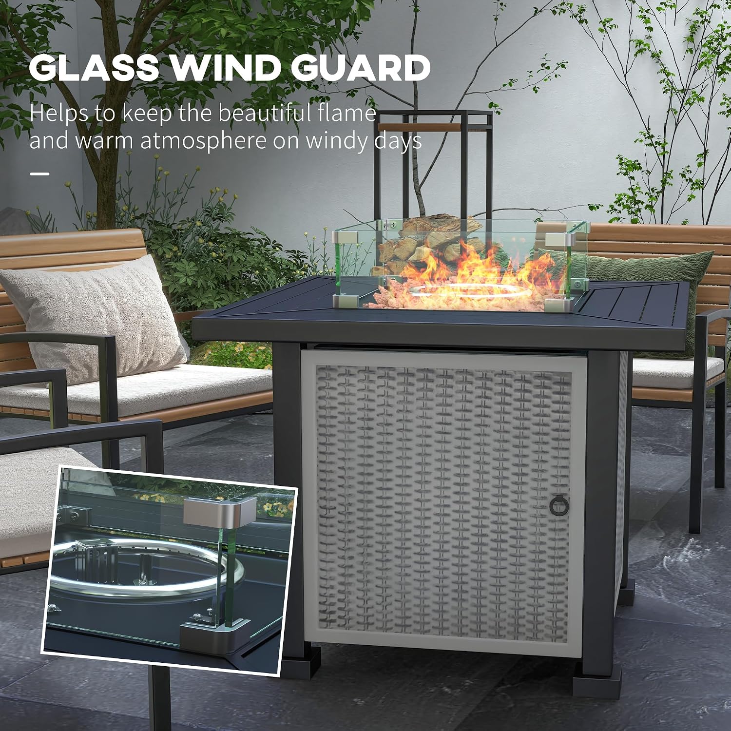 Square Propane Gas Fire Pit Table