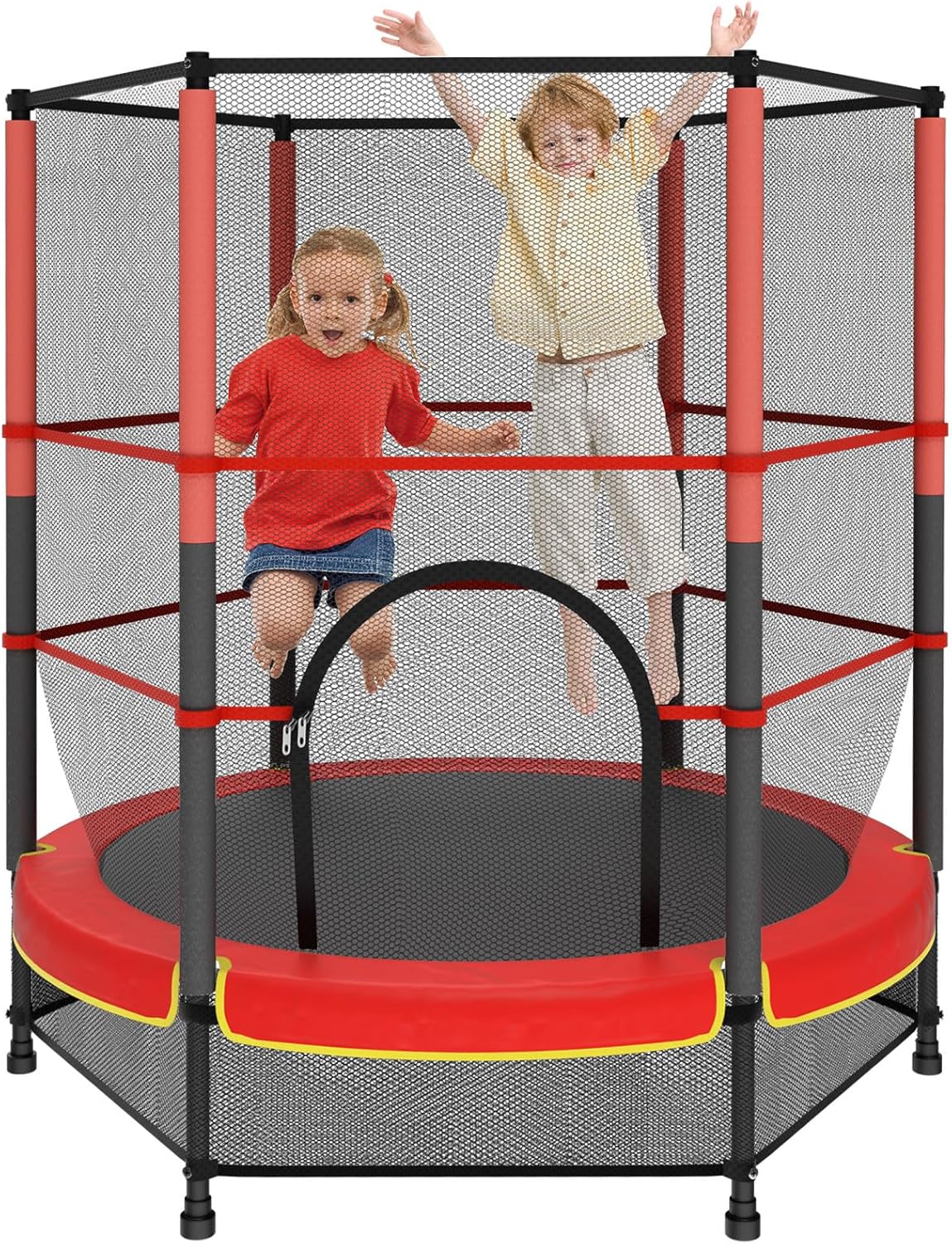 140cm Secure Kids Trampoline,with Safety Enclosure&amp; Reinforced Steel Frame,Indoor Outdoor Toddler Trampoline for Children 3-10Years