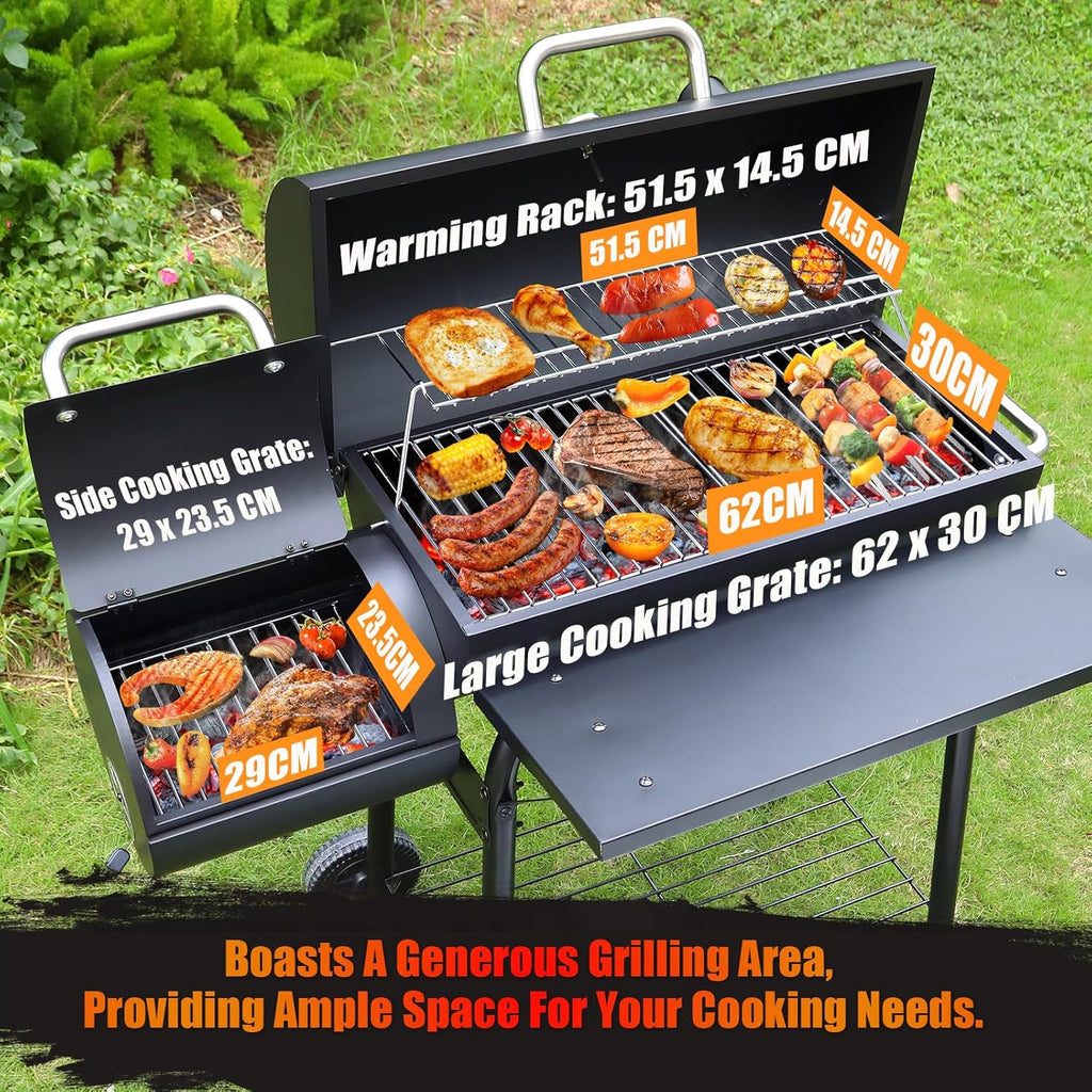 BBQ Grill With Offset Smoker: Large Oil Drum Barbecue Barrel Grill For Outdoor Garden
