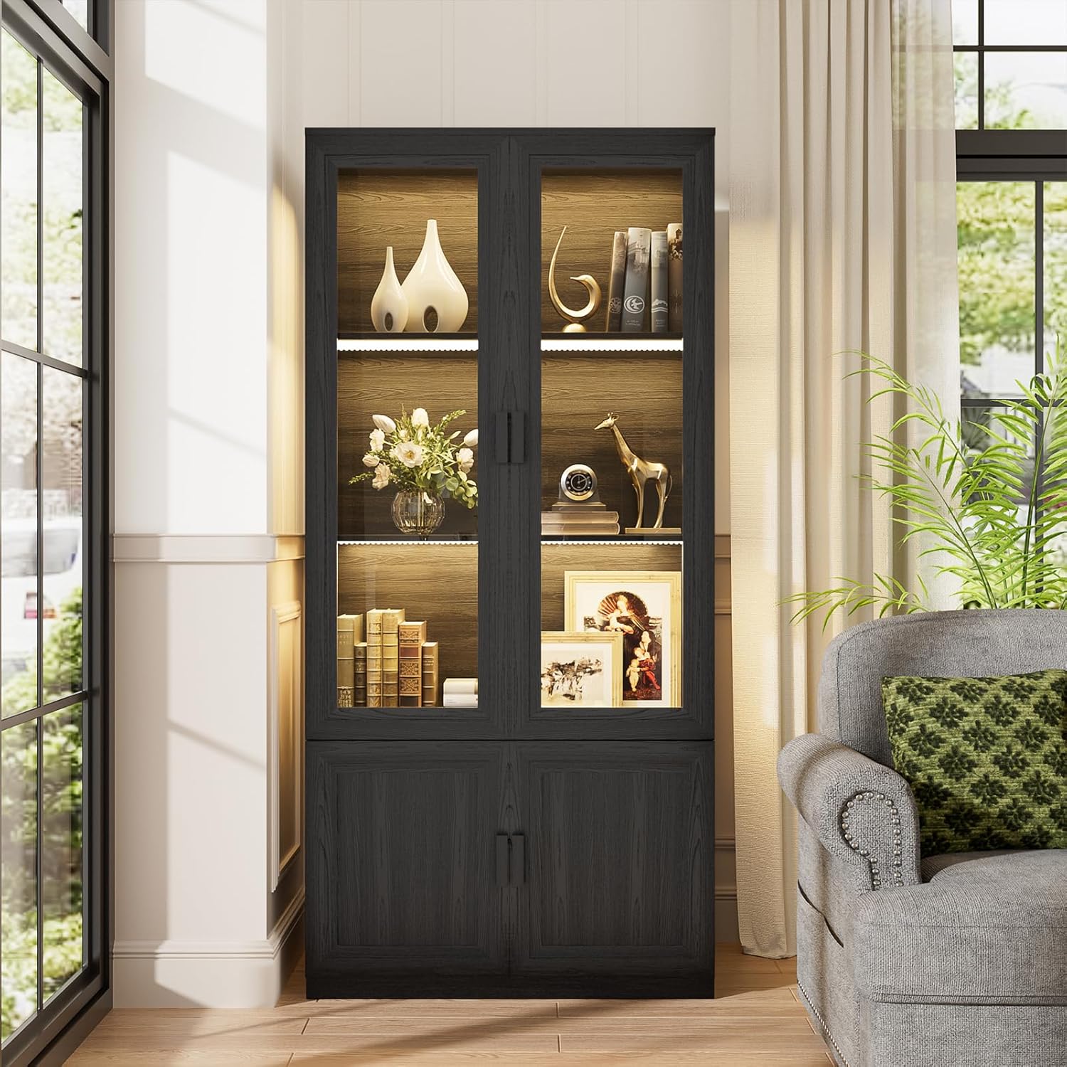 Cabinet with Glass Doors and 3 Color Lights