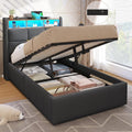 Single Bed Frame with Hydraulic Storage and Charging Station 3ft Upholstered Ottoman Lift Up Storage Bed with Headboard and Led Light,90x190 Platform bed with Solid Wood Slats,Grey(No Mattress)