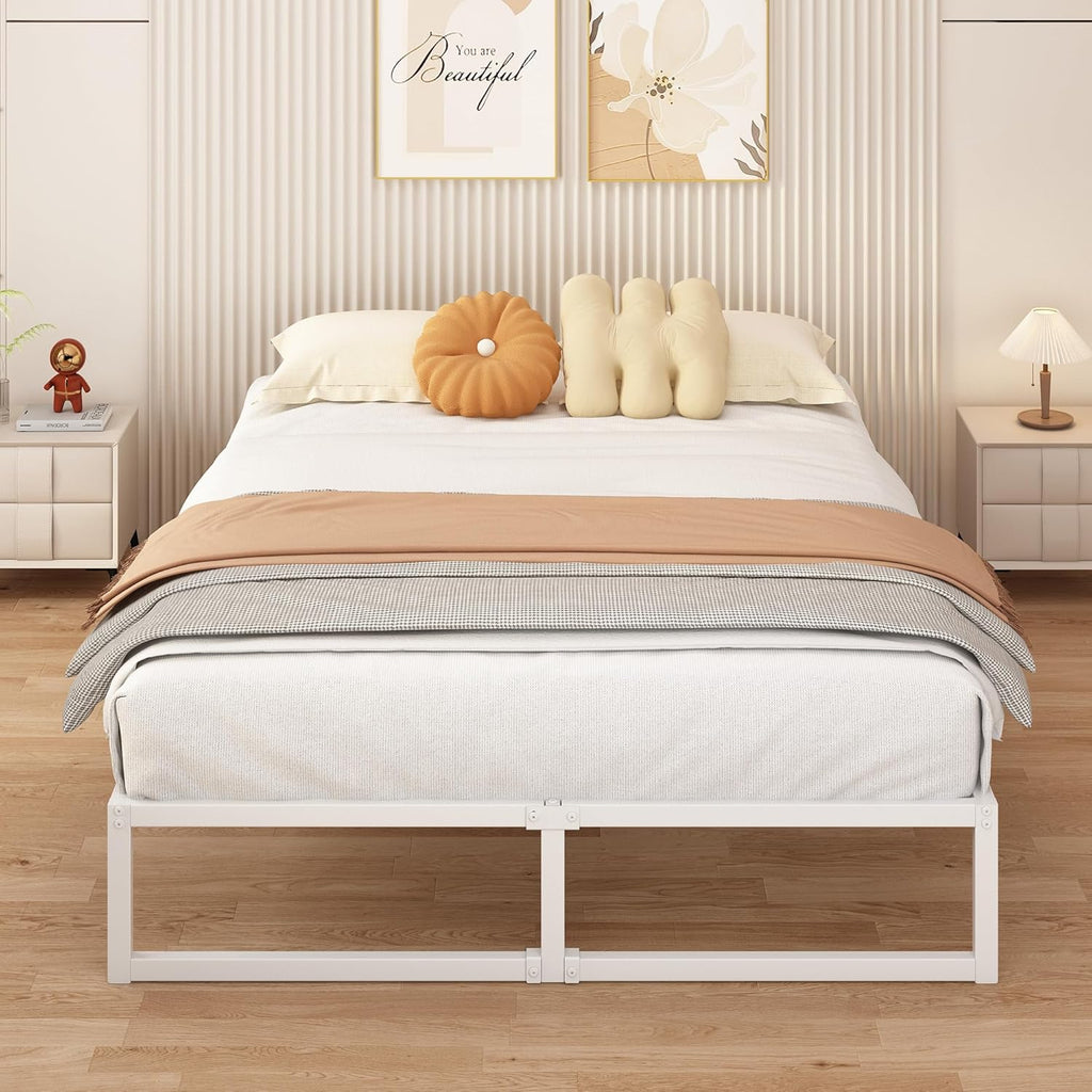 King Size Bed Frame 150x200 cm Metal Platform Bed King with Steel Slat Support