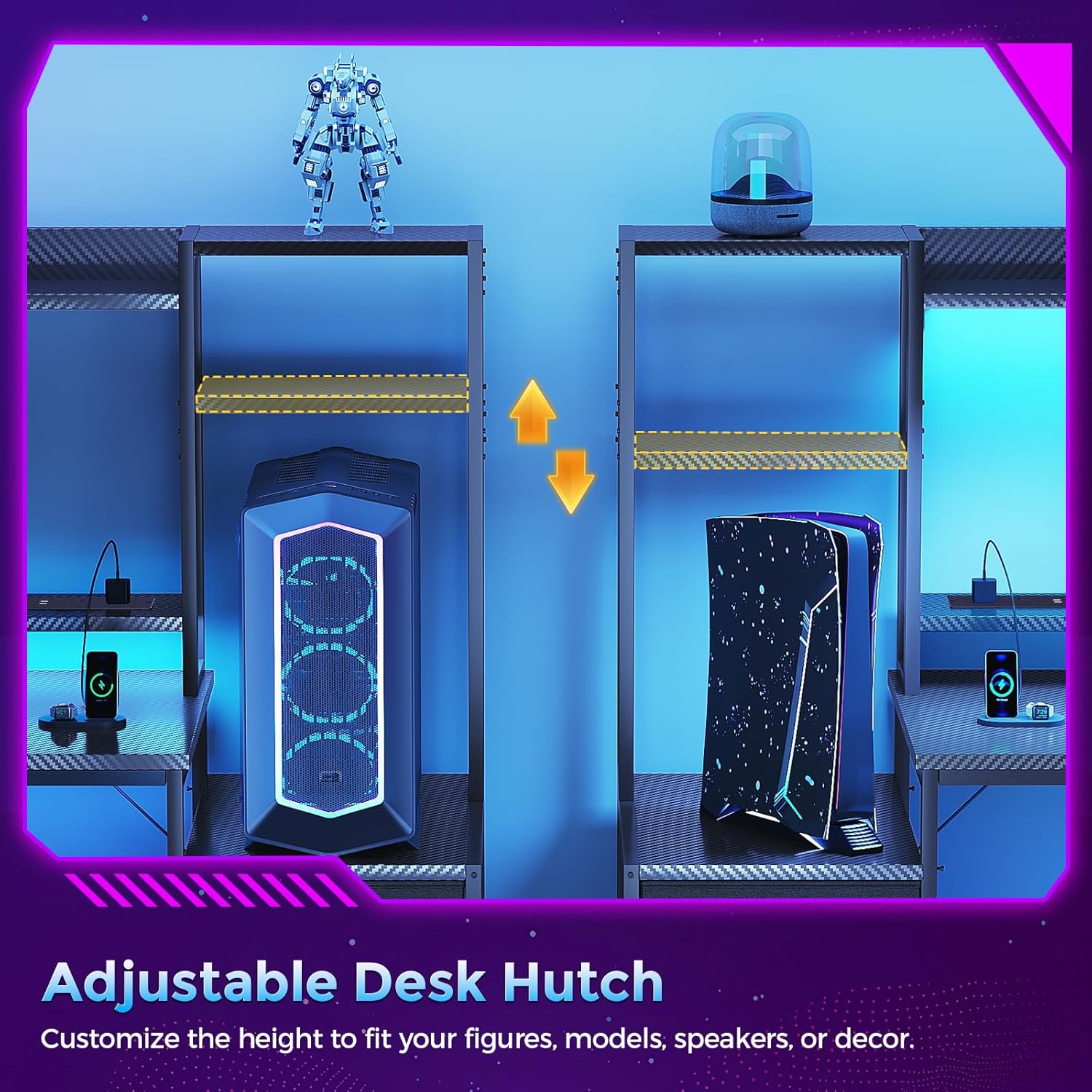 Gaming Desk with Drawers &amp; Display Shelves