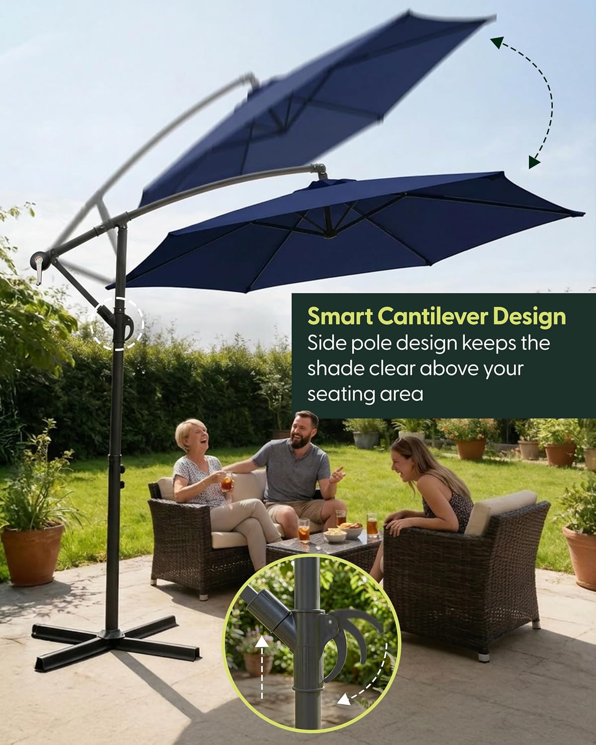 3M Cantilever Garden Parasol with 4pc Fillable Base Set