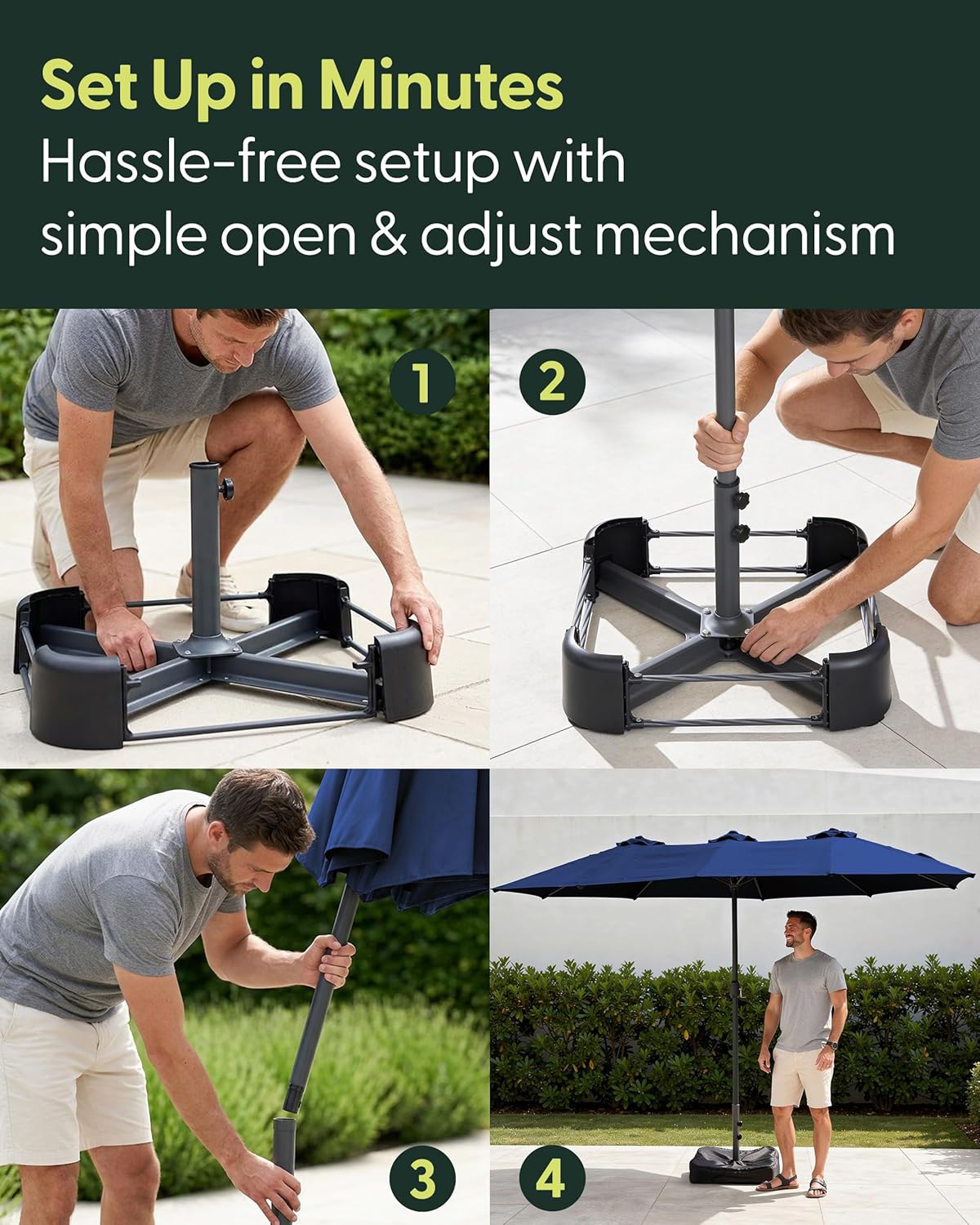 Double Garden Parasol with Base and Cover 4.5x2.7m