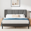 Double Bed Frame with Headboard - 4ft6 (135 x 190 cm) - Upholstered Bed Base - Wooden Slat Support - Easy Assembly - Dark Grey