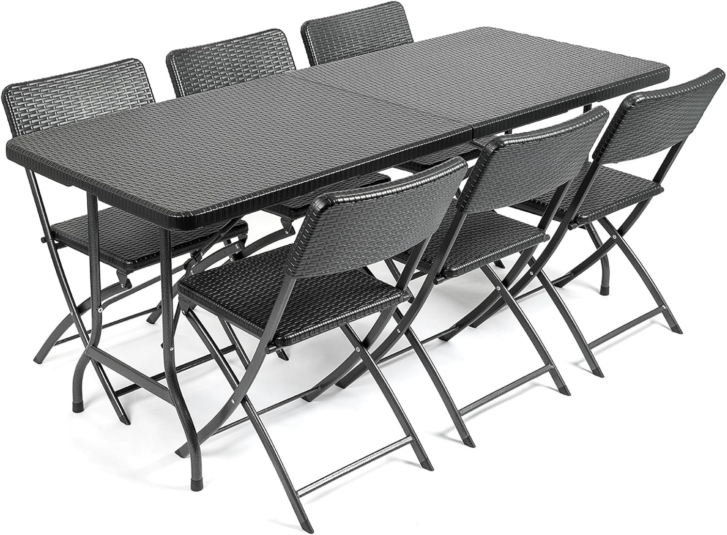 Garden Table and Chairs Set 6 Seater Rattan Effect Folding Patio Furniture (6ft)