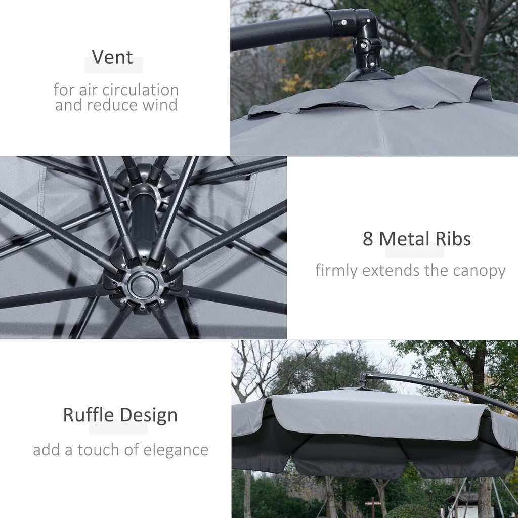 2.7m Garden Banana Parasol Cantilever Umbrella with Crank Handle and Cross Base for Outdoor