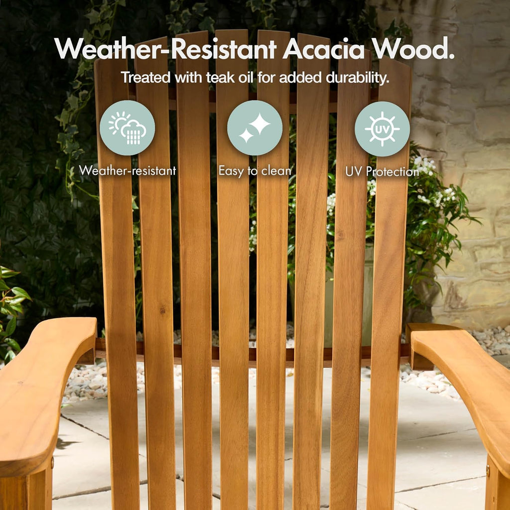 Folding Adirondack Chairs Set 2 - Natural Foldable Fire Pit Chairs for Garden