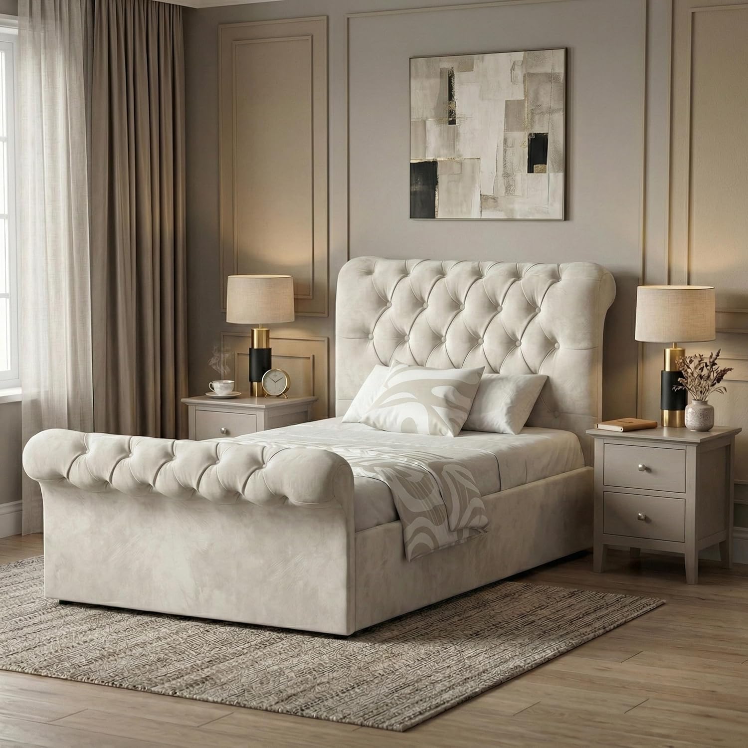 Single Ottoman Bed Frame - 3ft Upholstered Velvet Storage Bed with Gas Lift Side Opening
