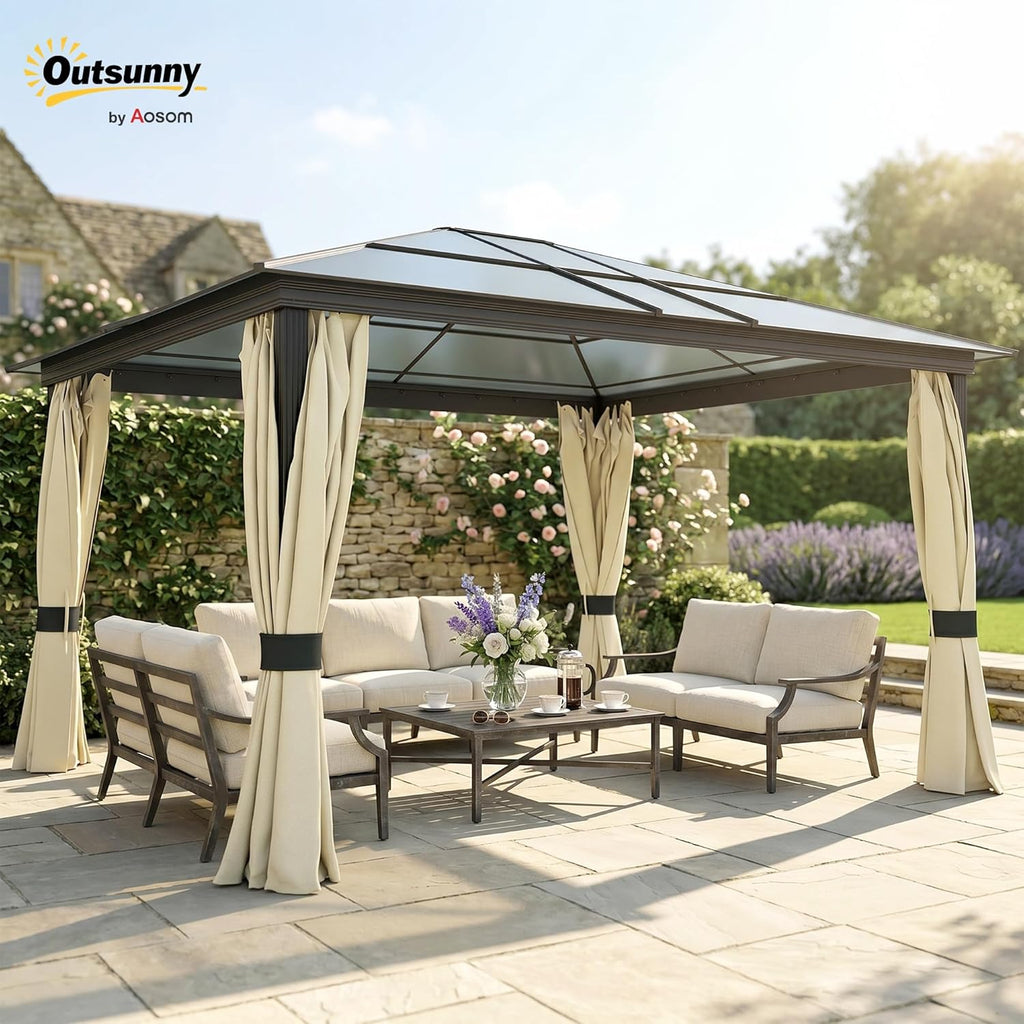 3.6 x 4m Hardtop Gazebo Canopy with Polycarbonate Roof and Aluminium Frame