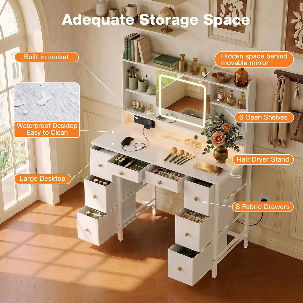 Dressing Table with LED Mirror &amp; Power Outlet