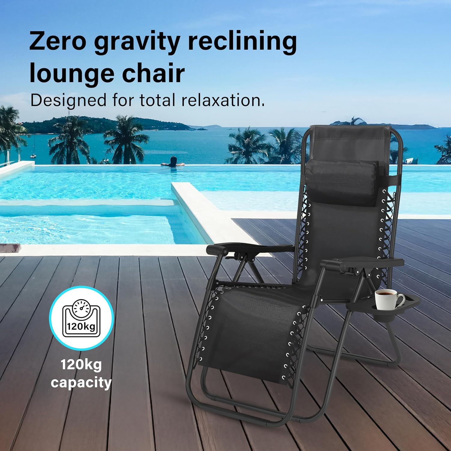 Set of 2 Folding Reclining Adjustable Zero Gravity Lounge Chairs