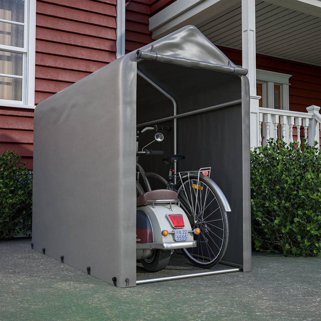 1.8M*1M Garden Waterproof Anti-UV Bike Storage Tent Bicycle Motorcycle Shed Shelter Outdoor Backyard Steel Frame PE Cover Zipper Door Small Grey