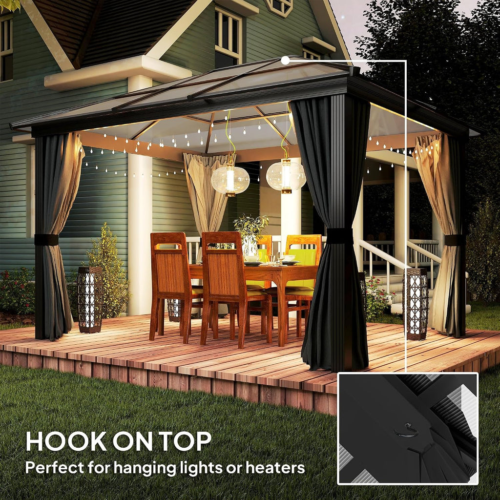 3 x 3.6m Hardtop Gazebo with UV Resistant Polycarbonate Roof &amp; Aluminium Frame