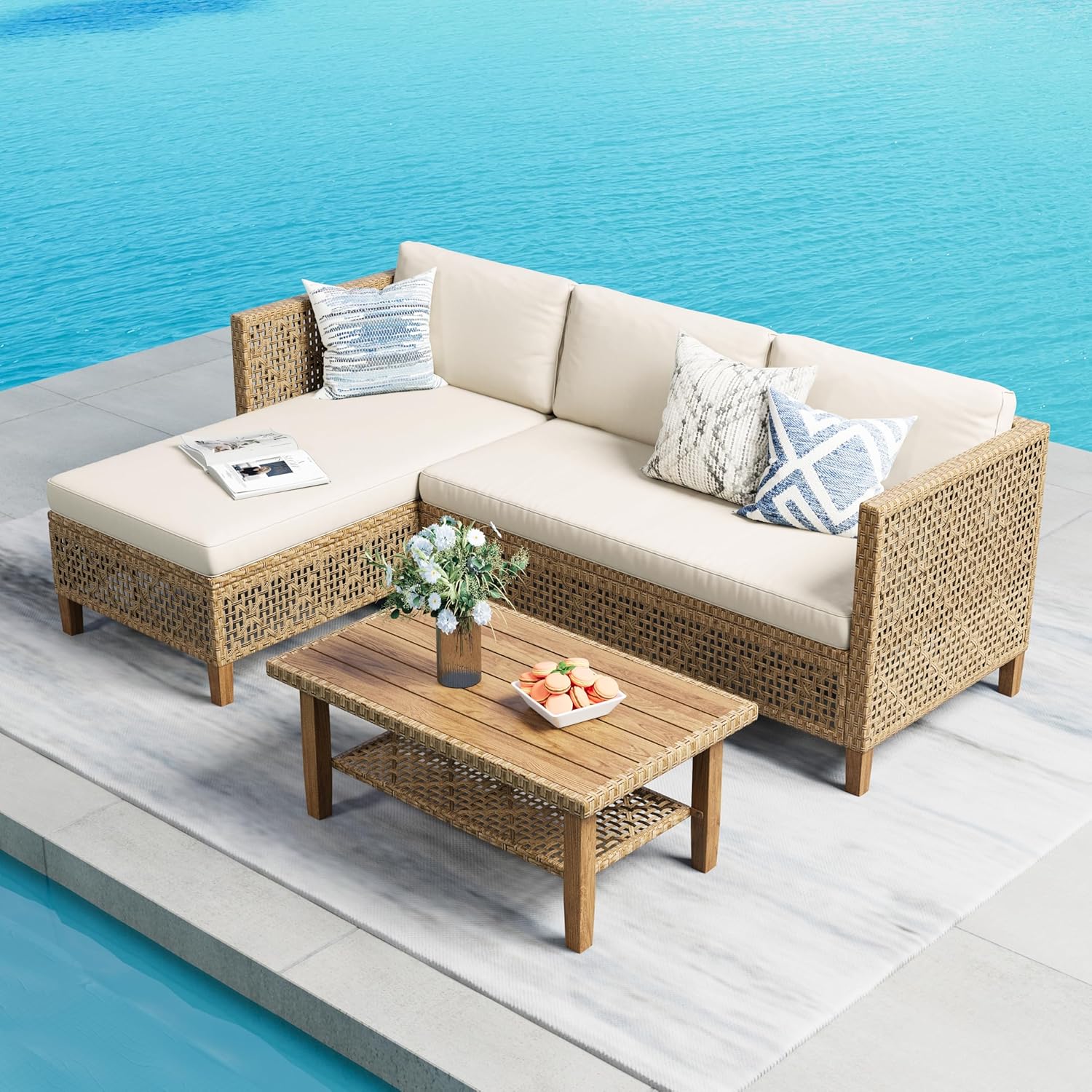 5 Pieces Rattan Garden Furniture Set with Outdoor Coffee Table